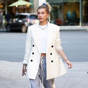 Isabel Marant White Kyne Wool Blazer Peacoat As Seen on Hailey Bieber Size 38